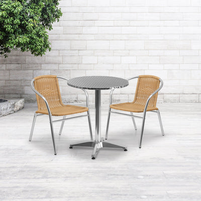 Lila 23.5'' Round Aluminum Indoor-Outdoor Table Set with 2 Rattan Chairs