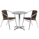 Dark Brown |#| 23.5inch Round Aluminum Indoor-Outdoor Table Set with 2 Dark Brown Rattan Chairs