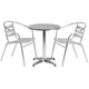 Aluminum |#| 23.5inch Round Aluminum Indoor-Outdoor Table Set with 2 Slat Back Chairs