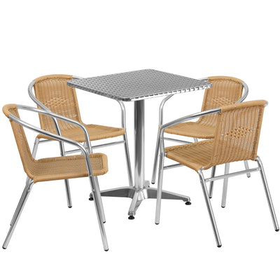 Lila 23.5'' Square Aluminum Indoor-Outdoor Table Set with 4 Rattan Chairs