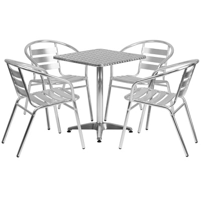 Lila 23.5'' Square Aluminum Indoor-Outdoor Table Set with 4 Slat Back Chairs