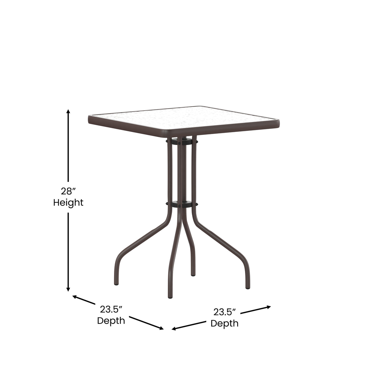 Bronze |#| Modern 23.5inch Square Glass Framed Glass Table with 2 Bronze Slat Back Chairs