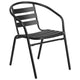 Black |#| 23.75inch Round Glass Metal Table with 2 Black Metal Aluminum Slat Stack Chairs