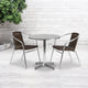 Dark Brown |#| 27.5inch Round Aluminum Indoor-Outdoor Table Set with 2 Dark Brown Rattan Chairs