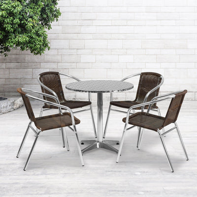 Lila 27.5'' Round Aluminum Indoor-Outdoor Table Set with 4 Rattan Chairs