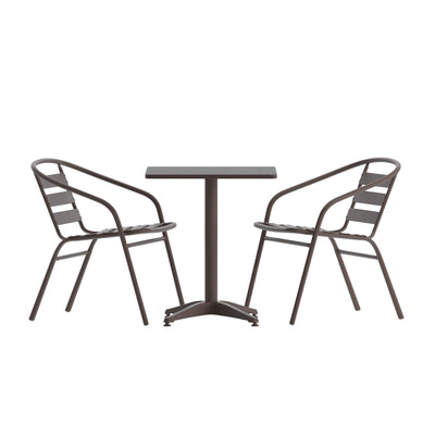 Lila 27.5'' Square Aluminum Indoor-Outdoor Table Set with 2 Slat Back Chairs