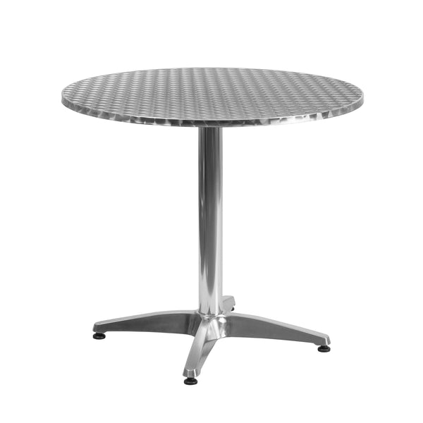 Beige |#| 31.5inch Round Aluminum Indoor-Outdoor Table Set with 4 Beige Rattan Chairs