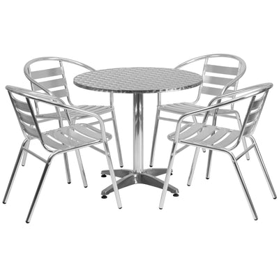 Lila 31.5'' Round Aluminum Indoor-Outdoor Table Set with 4 Slat Back Chairs