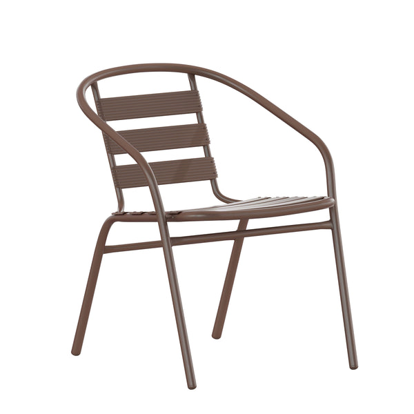 Bronze |#| Modern 31.5inch Round Glass Framed Glass Table with 4 Bronze Slat Back Chairs