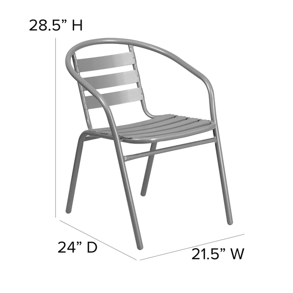 Silver |#| Modern 31.5inch Round Glass Framed Glass Table with 4 Silver Slat Back Chairs