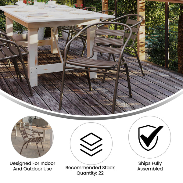 Bronze |#| Modern 31.5inch Round Glass Framed Glass Table with 4 Bronze Slat Back Chairs
