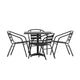 Black |#| Modern 31.5inch Square Glass Framed Glass Table with 4 Black Slat Back Chairs