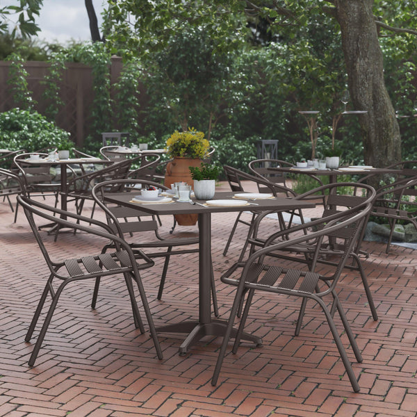 Bronze |#| Modern 31.5inch Square Glass Framed Glass Table with 4 Bronze Slat Back Chairs