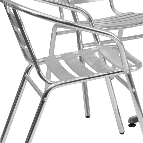 Aluminum |#| 31.5inch Square Aluminum Indoor-Outdoor Table Set with 4 Slat Back Chairs