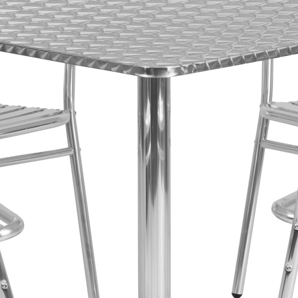 Aluminum |#| 31.5inch Square Aluminum Indoor-Outdoor Table Set with 4 Slat Back Chairs