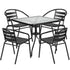 Lila 31.5'' Square Glass Metal Table with 4 Metal Aluminum Slat Stack Chairs