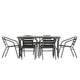 Commercial Patio Dining Set with Tempered Glass Top Table and 6 Chairs in Black