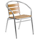 Aluminum |#| Commercial Aluminum Indoor-Outdoor Stack Chair with Triple Slat Faux Teak Back
