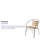 Aluminum |#| Commercial Aluminum Indoor-Outdoor Stack Chair with Triple Slat Faux Teak Back