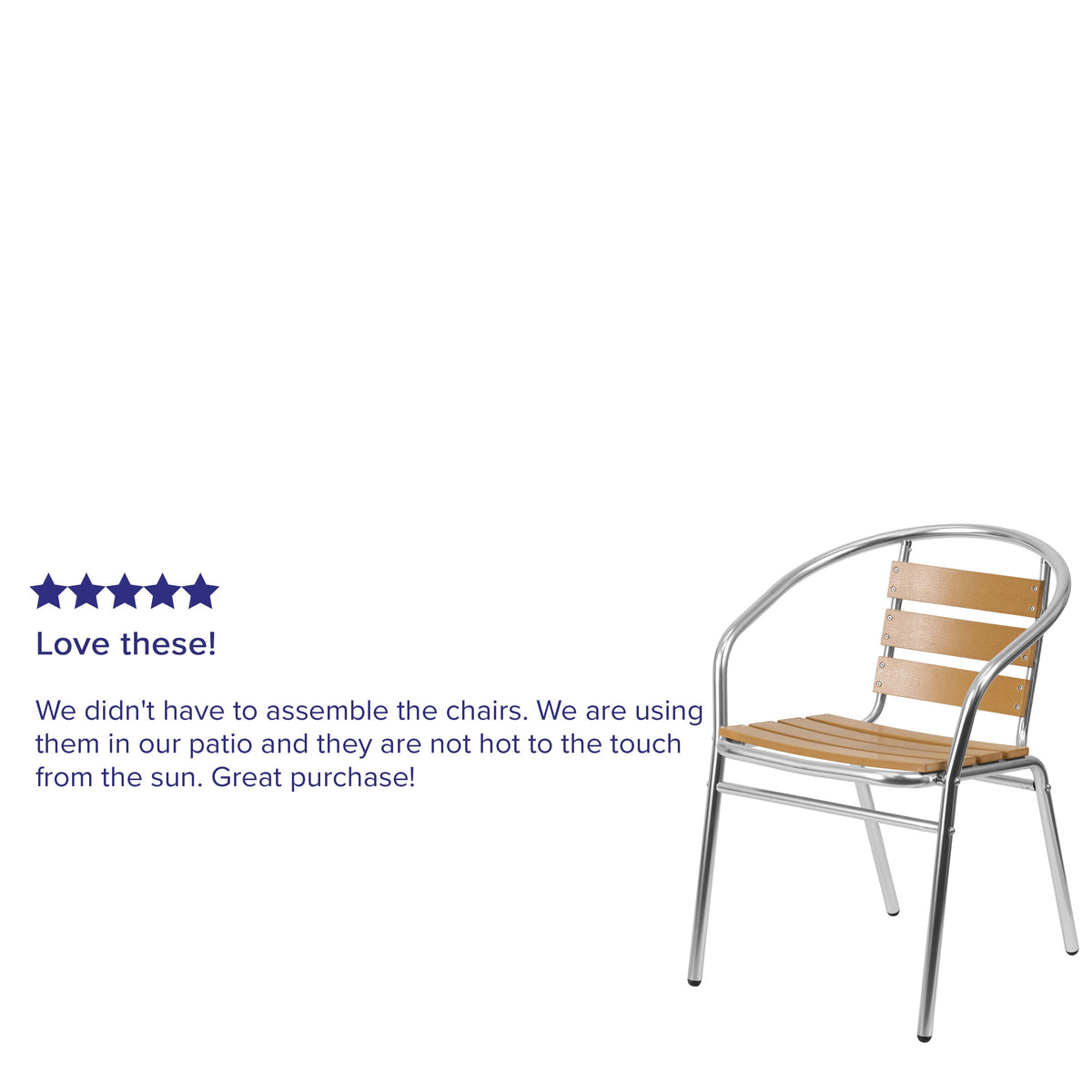 Aluminum |#| Commercial Aluminum Indoor-Outdoor Stack Chair with Triple Slat Faux Teak Back