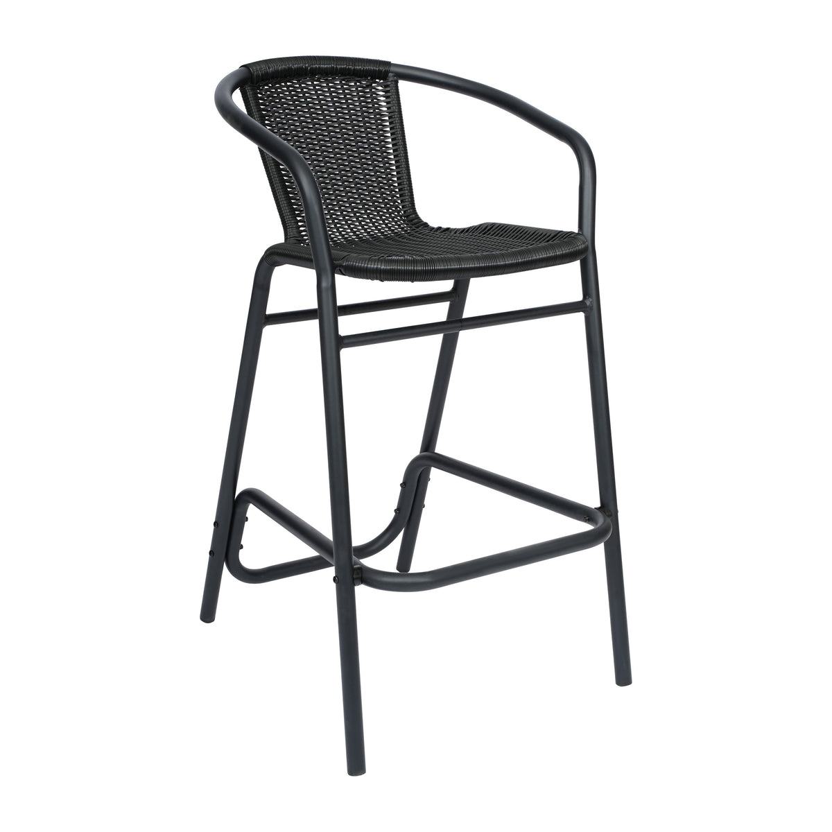 Black |#| Commercial Indoor-Outdoor Rattan Restaurant Barstool Black Frame-Black