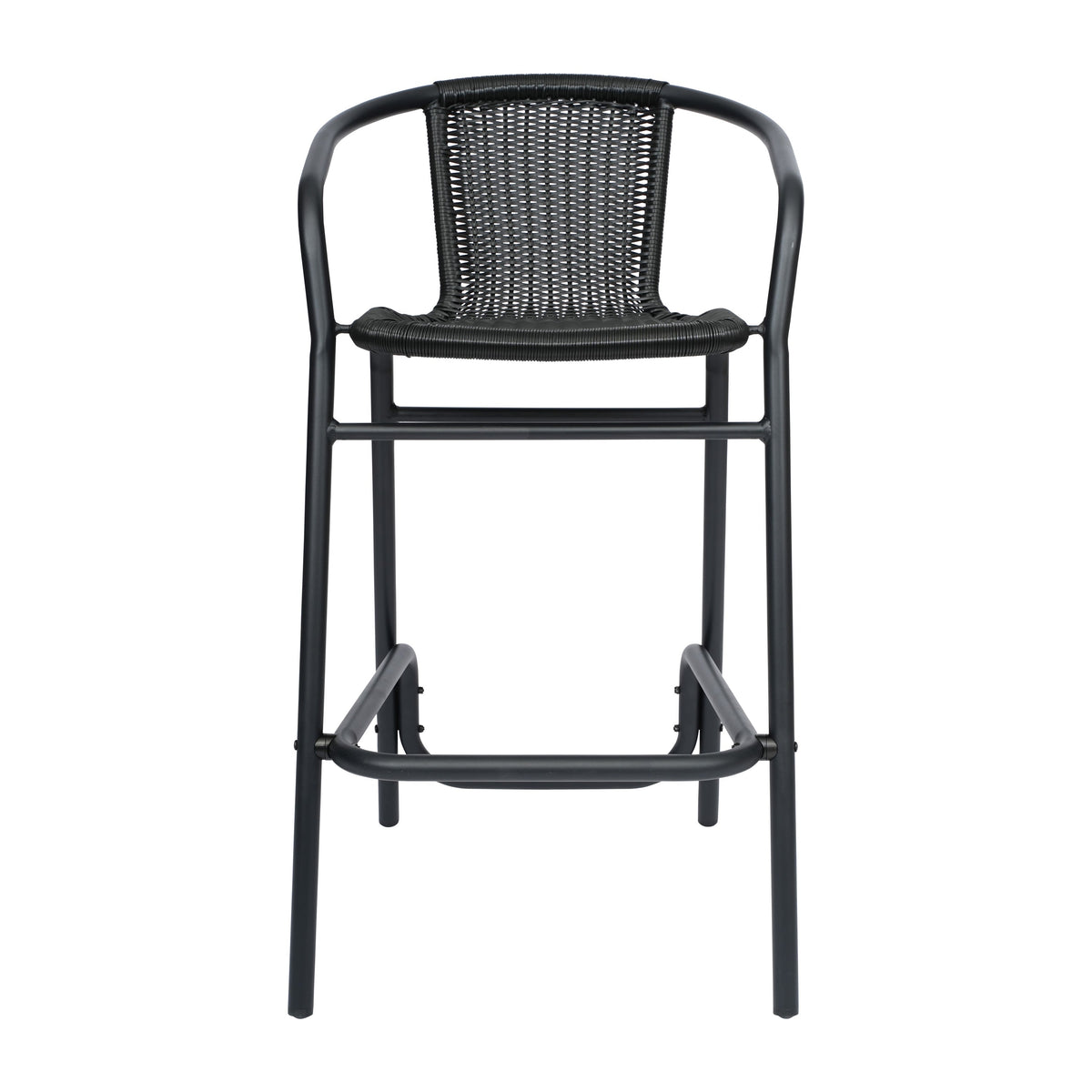 Black |#| Commercial Indoor-Outdoor Rattan Restaurant Barstool Black Frame-Black