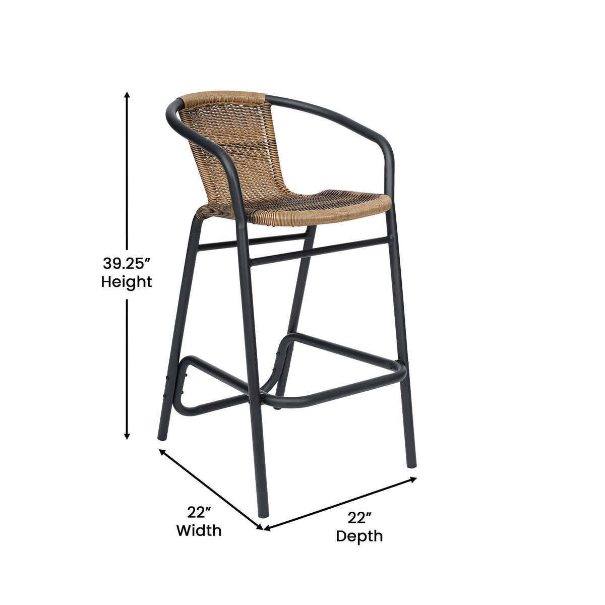 Medium Brown |#| Commercial Indoor-Outdoor Rattan Restaurant Barstool Black Frame-Medium Brown