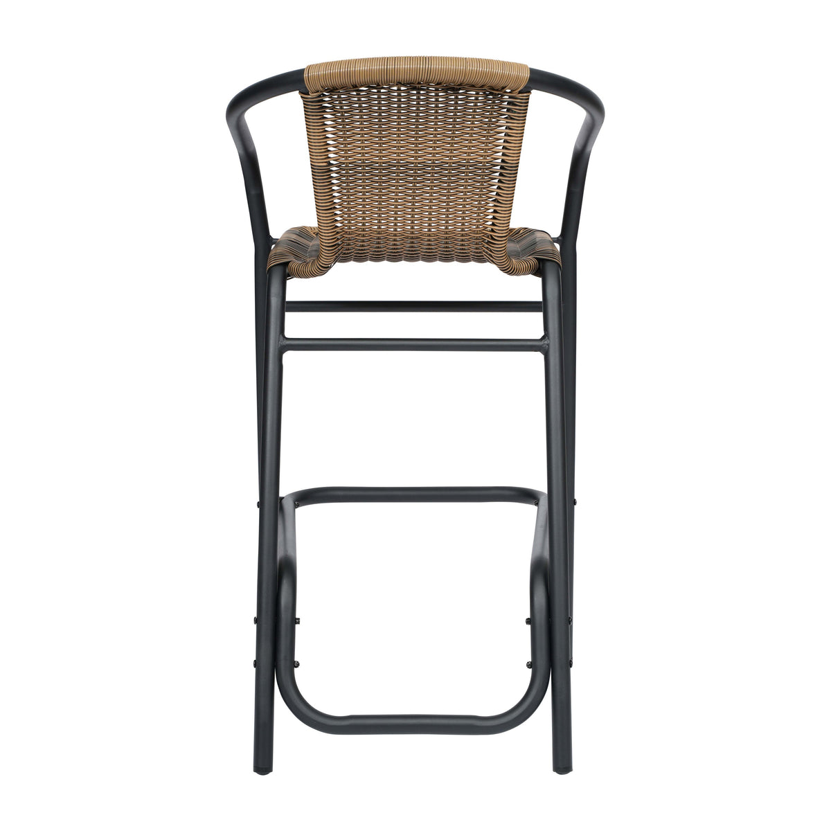 Medium Brown |#| Commercial Indoor-Outdoor Rattan Restaurant Barstool Black Frame-Medium Brown