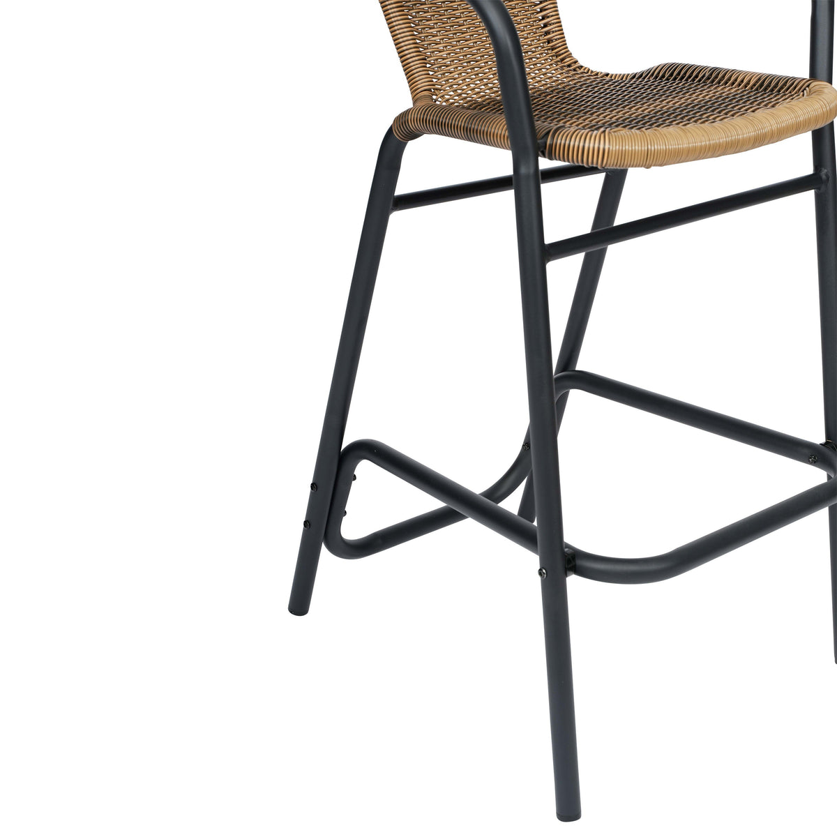 Medium Brown |#| Commercial Indoor-Outdoor Rattan Restaurant Barstool Black Frame-Medium Brown