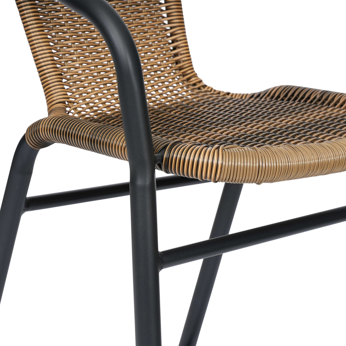 Medium Brown |#| Commercial Indoor-Outdoor Rattan Restaurant Barstool Black Frame-Medium Brown