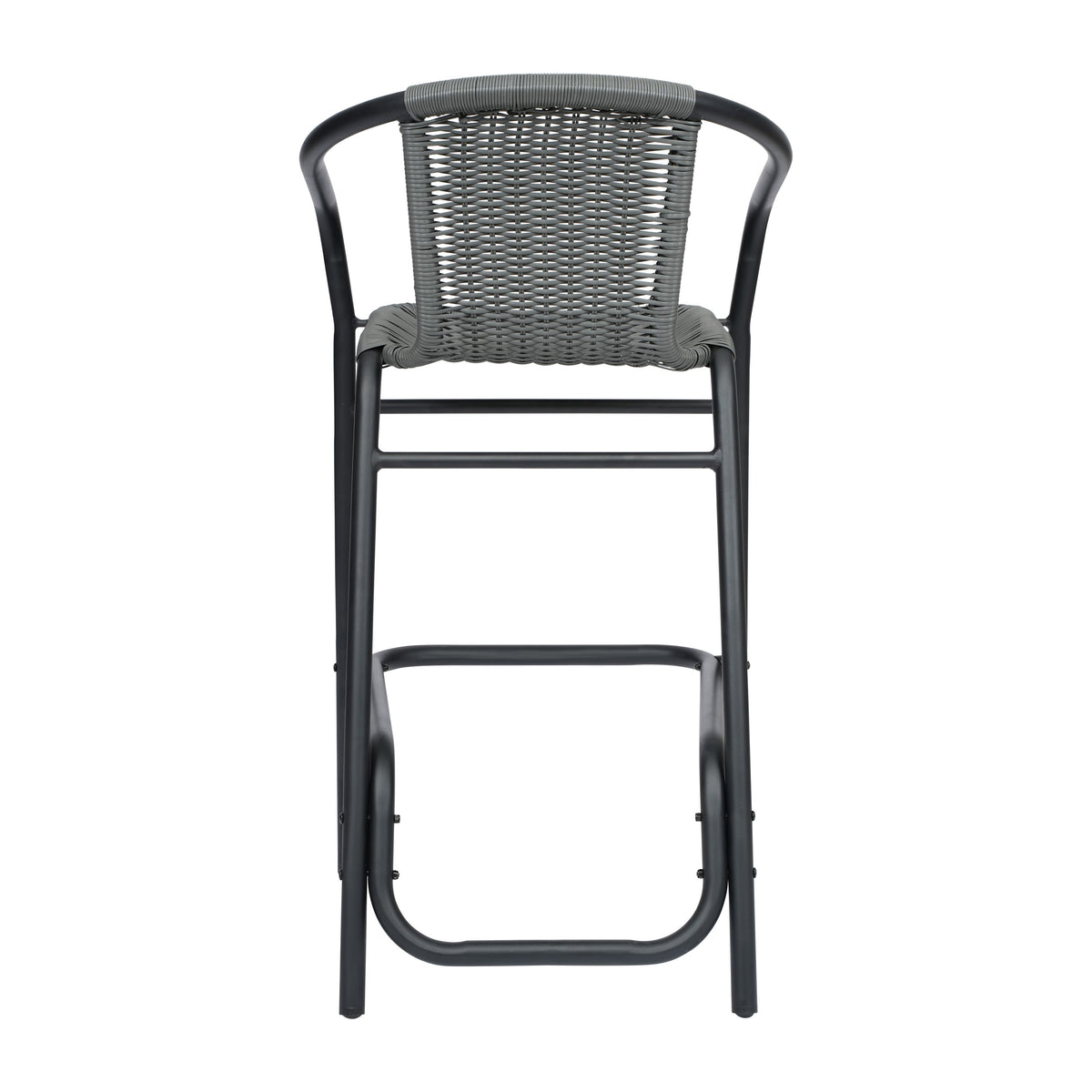 Gray |#| Commercial Indoor-Outdoor Rattan Restaurant Barstool Black Frame-Gray