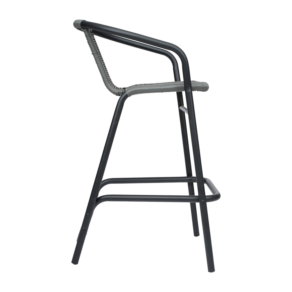 Gray |#| Commercial Indoor-Outdoor Rattan Restaurant Barstool Black Frame-Gray