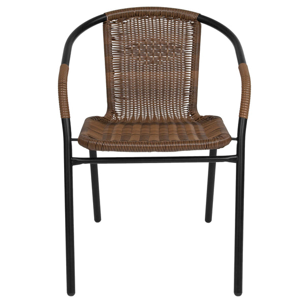 Medium Brown |#| Medium Rattan Indoor-Outdoor Restaurant Stack Chair with Curved Back