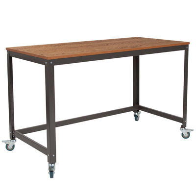 Livingston Collection Computer Table and Desk in Wood Grain Finish with Metal Wheels