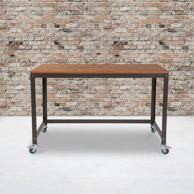 Livingston Collection Computer Table and Desk in Wood Grain Finish with Metal Wheels