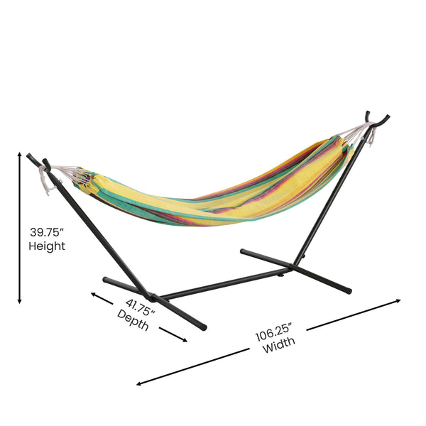 Tropical Multi |#| 2 Person Cotton Hammock with All-Weather Heavy Duty Stand-Tropical Multicolor