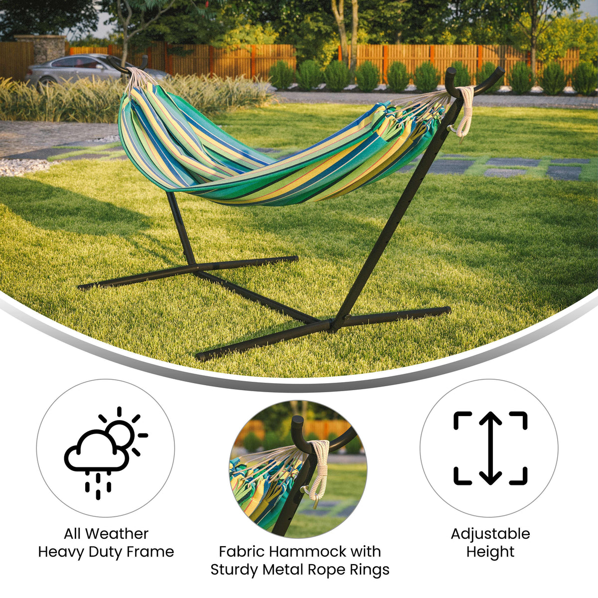 Blue Multi |#| 2 Person Cotton Hammock with All-Weather Heavy Duty Stand-Blue Multicolor