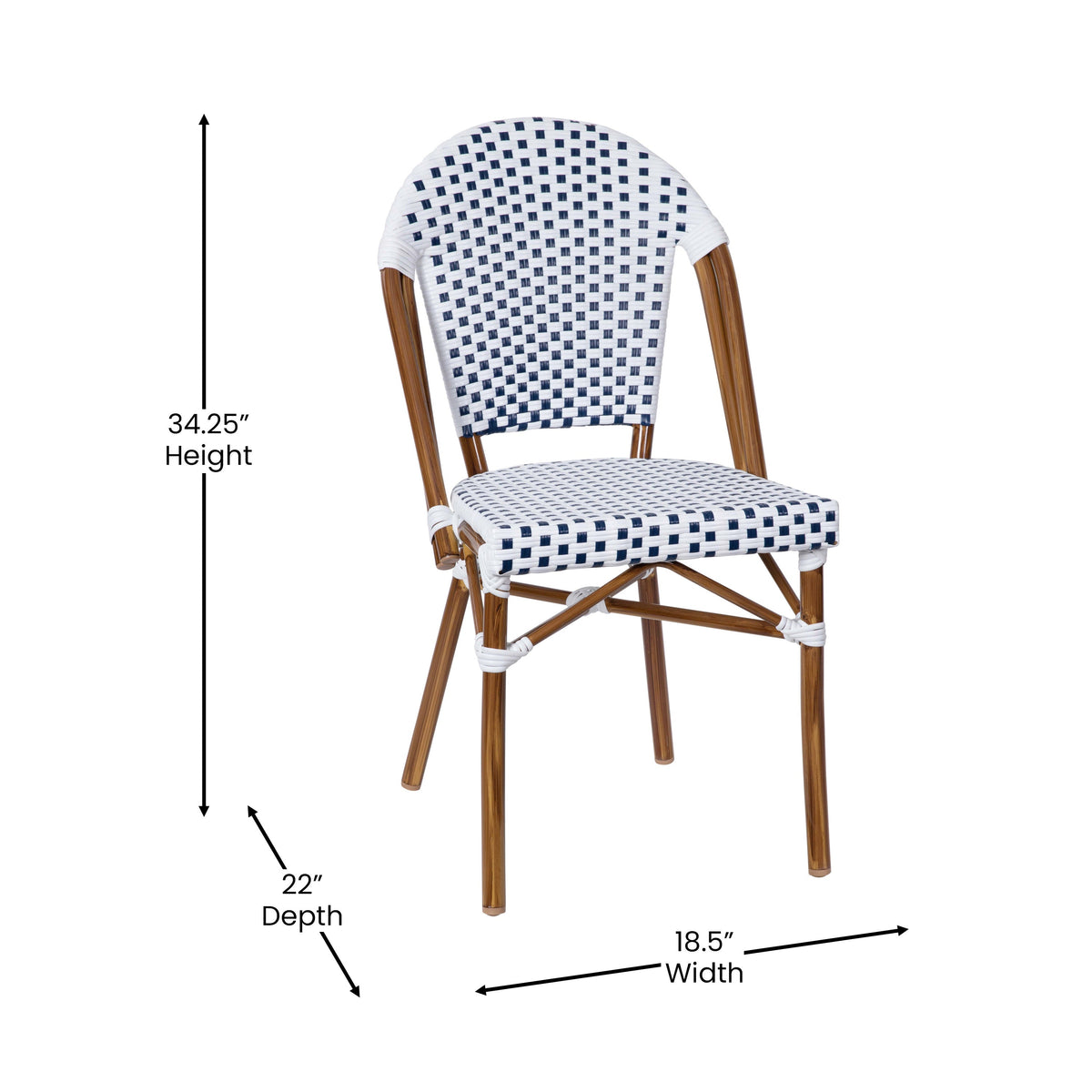 White & Navy Rattan/Natural Frame |#| Indoor/Outdoor Commercial Bistro Set with Table and 2 Chairs in Wht/Navy