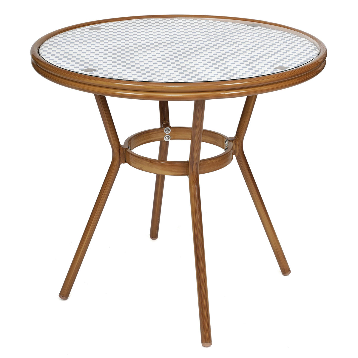 White & Navy Rattan/Natural Frame |#| Indoor/Outdoor Commercial Bistro Set with Table and 2 Chairs in Wht/Navy