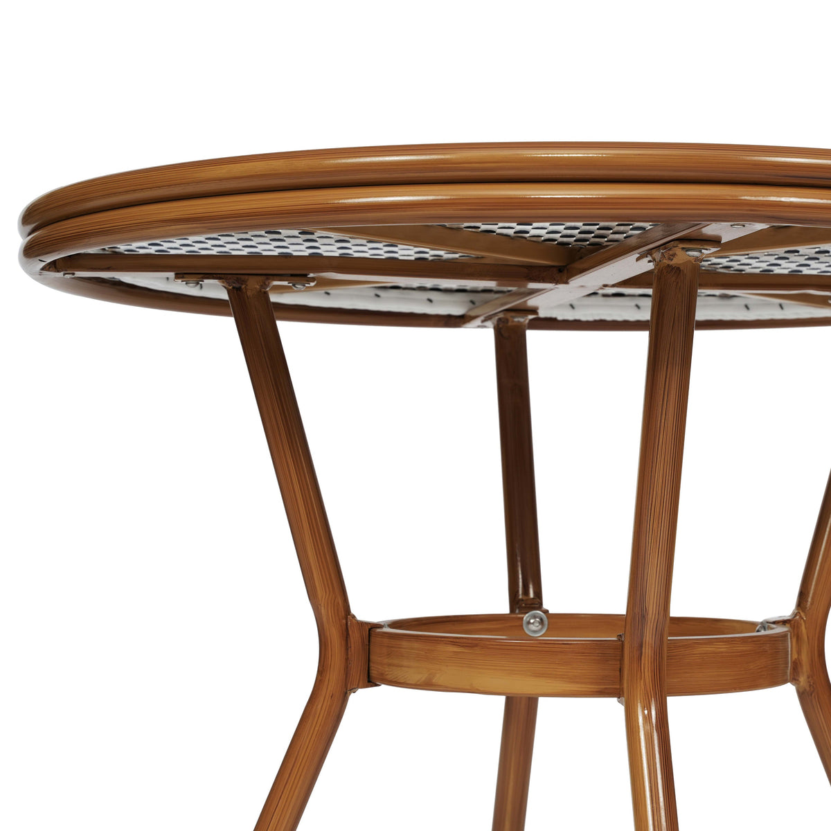 White & Navy Rattan/Natural Frame |#| Indoor/Outdoor Commercial Bistro Set with Table and 2 Chairs in Wht/Navy