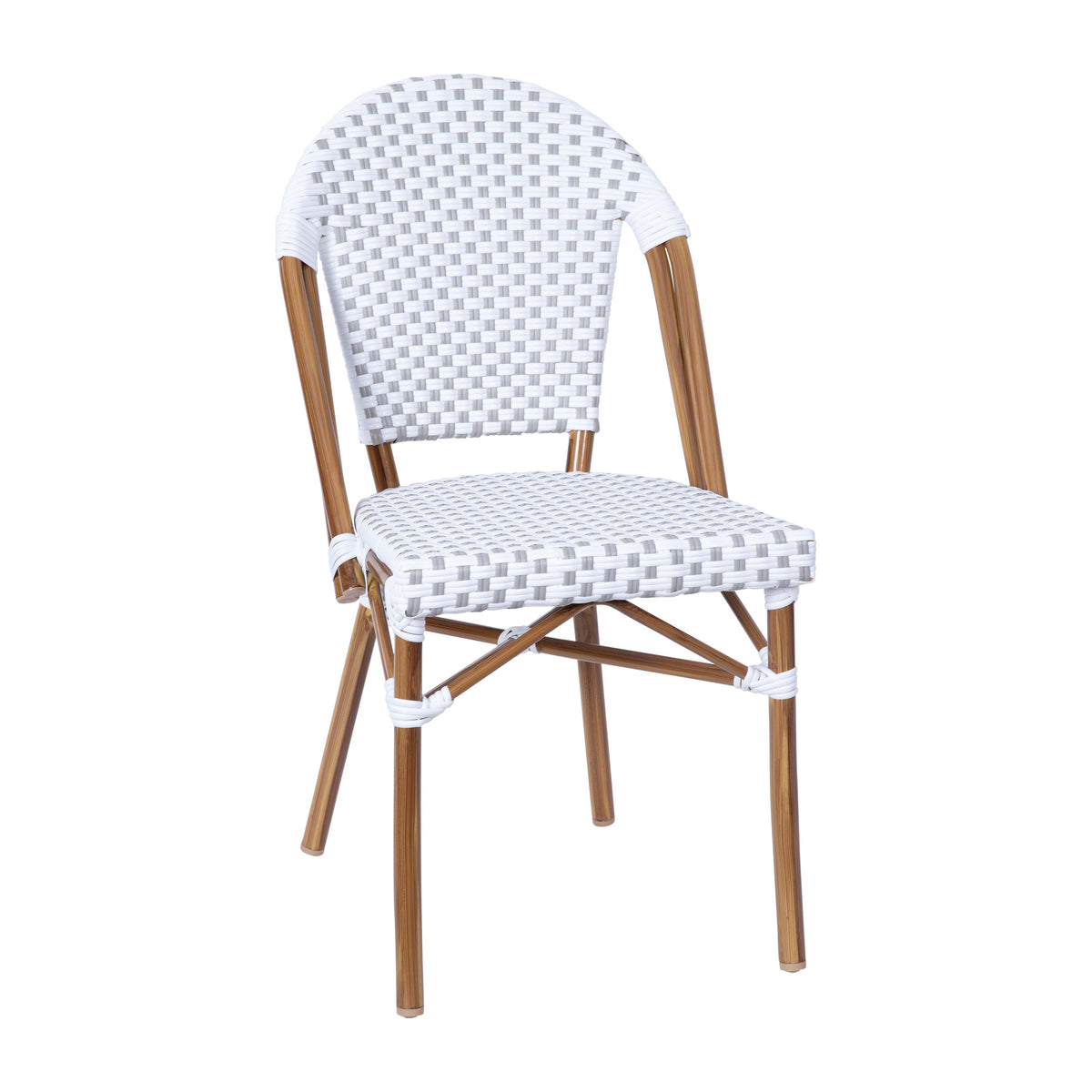 White & Gray Rattan/Natural Frame |#| Indoor/Outdoor Commercial Bistro Set with Table and 2 Chairs in Wht/Gray