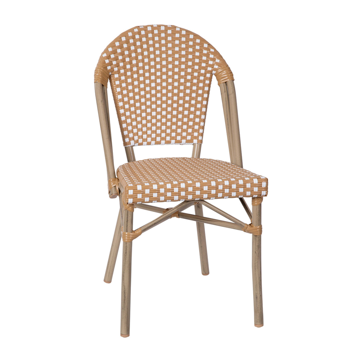 Natural & White Rattan/Light Natural Frame |#| Indoor/Outdoor Commercial Bistro Set with Table and Two Chairs in Nat/Wht