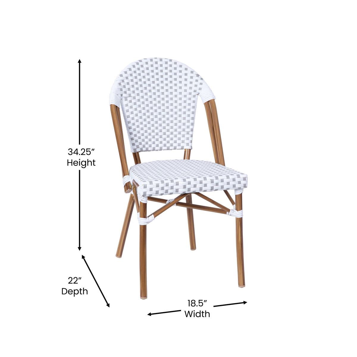 White & Gray Rattan/Natural Frame |#| Indoor/Outdoor Commercial Bistro Set with Table and 4 Chairs in Wht/Gray