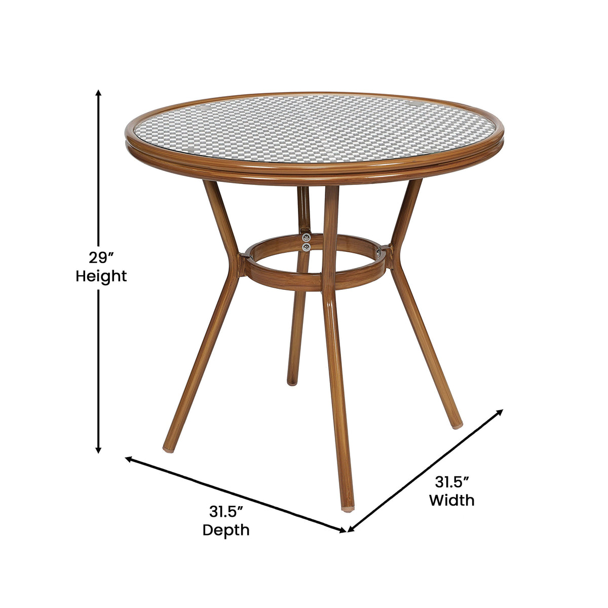 Indoor/Outdoor Commercial Bistro Set with Table and 4 Chairs in Blk/Wht