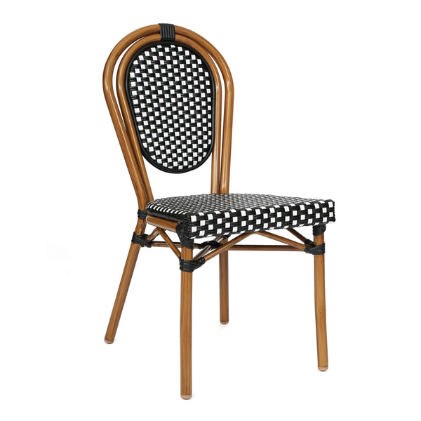 Indoor/Outdoor Commercial French Bistro Set with Table and 2 Chairs in Blk/Wht