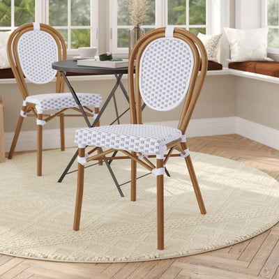 Lourdes Indoor/Outdoor Commercial Thonet Bistro Stacking Chair, PE Rattan and Aluminum Frame - View 2