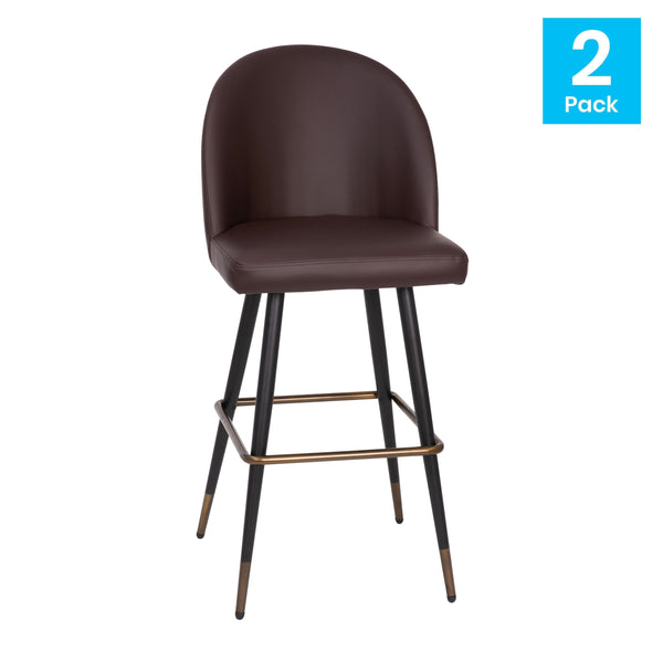 Brown LeatherSoft |#| Commercial Grade 30inch Armless Barstool with Contoured Back in Brown LeatherSoft