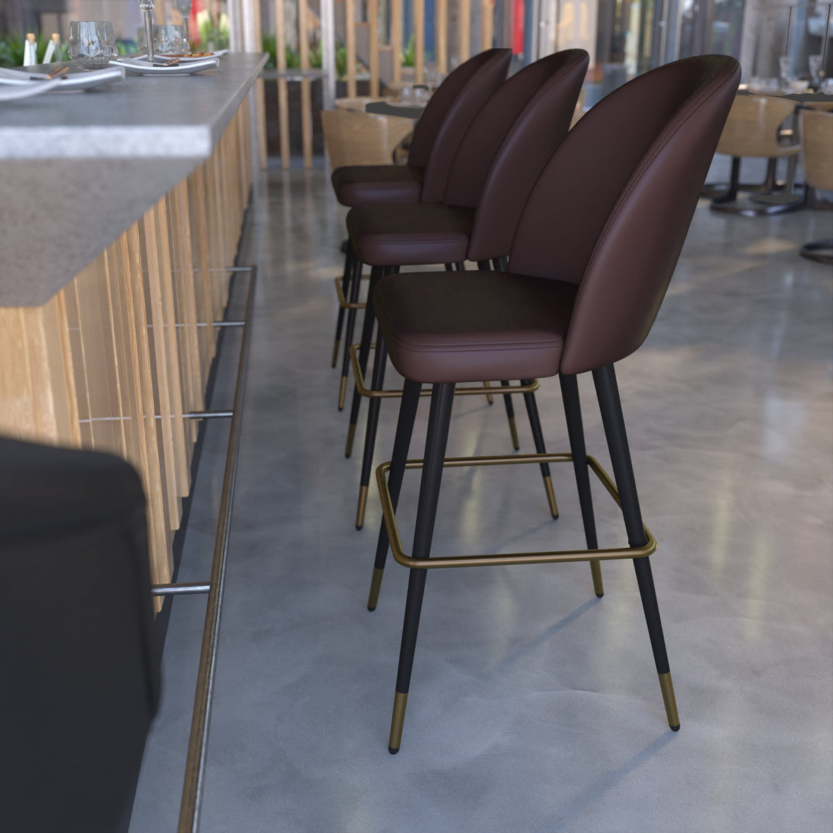 Brown LeatherSoft |#| Commercial Grade 30inch Armless Barstool with Contoured Back in Brown LeatherSoft