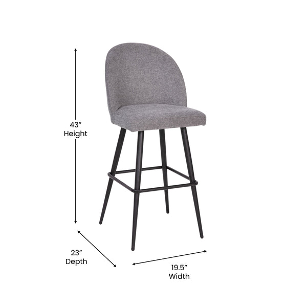 Gray Faux Linen |#| Commercial Grade 30inch Armless Barstool with Contoured Back in Gray Faux Linen