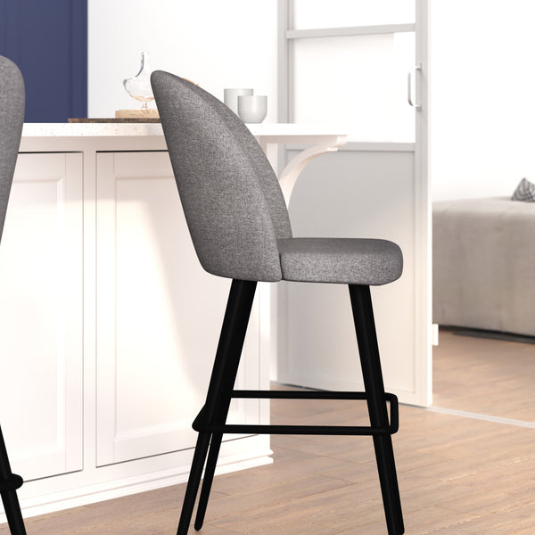 Gray Faux Linen |#| Commercial Grade 30inch Armless Barstool with Contoured Back in Gray Faux Linen